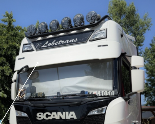 Osłona przeciwsłoneczna daszek (35cm) Scania R/S NG od 2016r. (wraz z zestaw montażowym) na dwa światła obrysowe