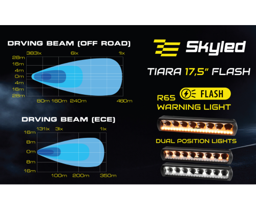 Reflektor dalekosiężny listwowy Skyled TIARA FLASH (45 cm) pozycja pomarańczowa/biała światło ostrzegawcze