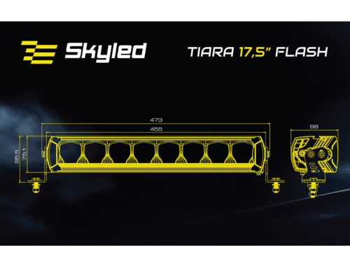 Reflektor dalekosiężny listwowy Skyled TIARA FLASH (45 cm) pozycja pomarańczowa/biała światło ostrzegawcze