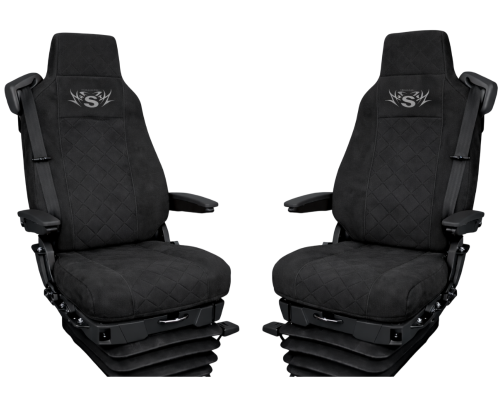 Pokrowce na fotele Scania S, R, G, P od 2004r. welurowe (dwa fotele takie same kierowca i pasażer z wąskim zagłówkiem)