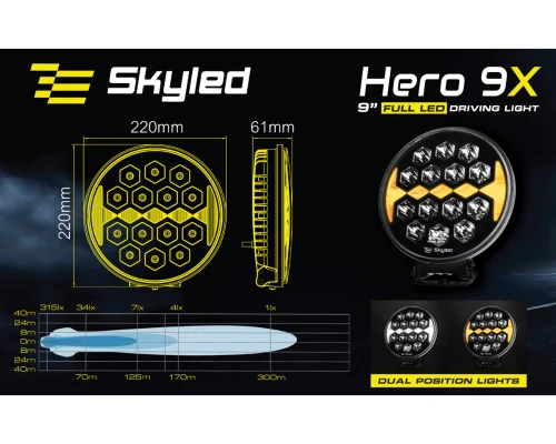 Reflektor dalekosiężny Skyled HERO 9X (100W, biała i pomarańczowa pozycja) R149/R148/R10